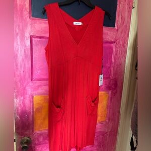 Calvin Klein Vivid Red V-Neck Dress